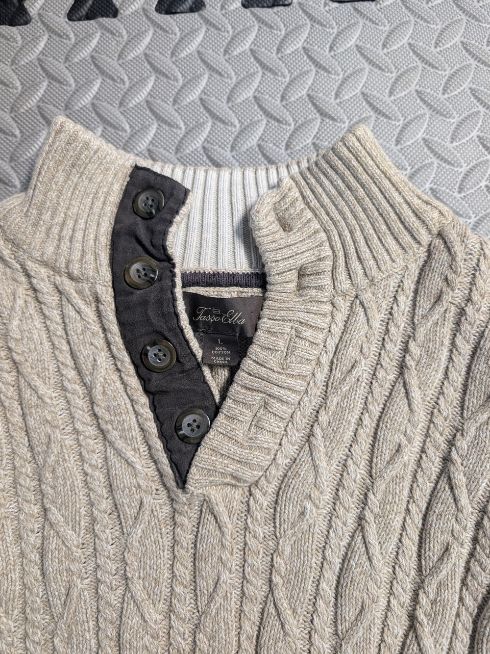 Tasso Elba Men’s Cable Knit Button-Front Sweater - Beige